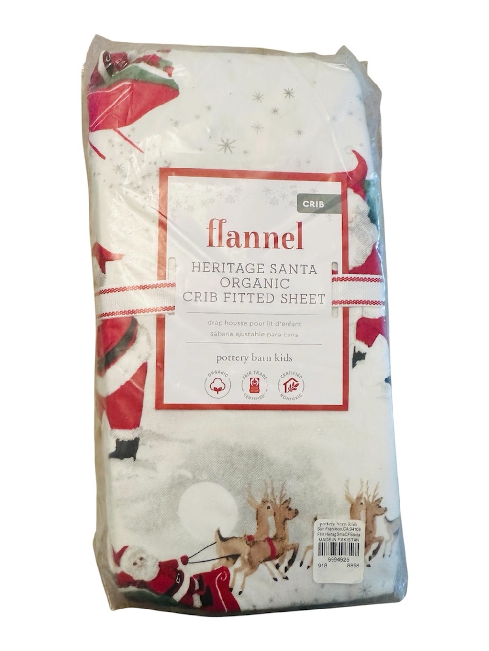 Pottery Barn Kids NWT Christmas Santa Baby Infant Bedding Crib Sheet - Picture 4 of 5